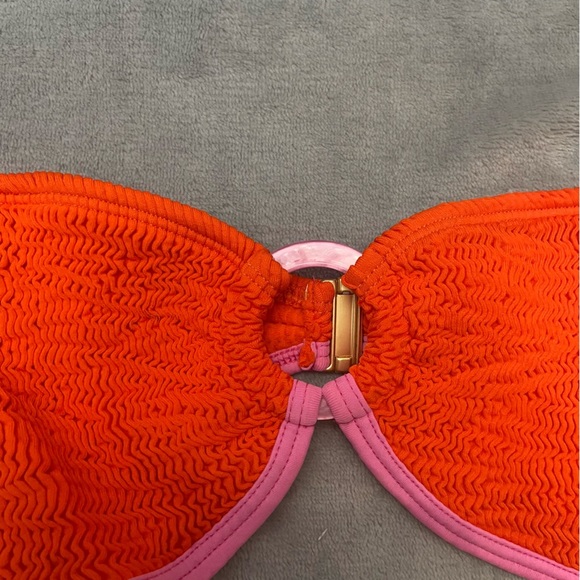 New! Cleonie sea kini color block crinkle fabric bandeau top red 4973 - Picture 7 of 13